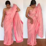 Peach Georgette Sequin Saree with Embroiderey Work - Image 3