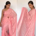 Peach Georgette Sequin Saree with Embroiderey Work - Image 4