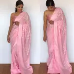 Pink Georgette Sequin Saree with Embroidery Work - Image 5