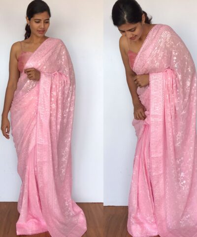 Pink Georgette Sequin Saree with Embroidery Work