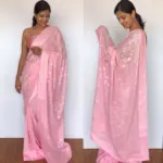 Pink Georgette Sequin Saree with Embroidery Work - Image 2