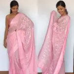 Pink Georgette Sequin Saree with Embroidery Work - Image 4