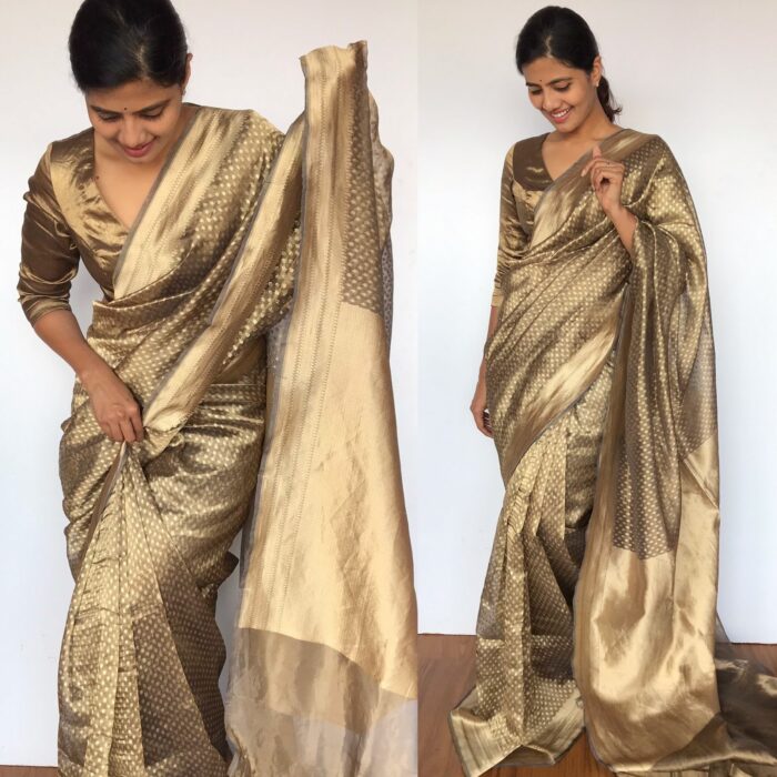 Pure Metallic Gold Tissue Silk Saree with Pure Resham Zari Weaves
