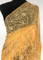 Melon Orange Georgette Saree with Tepchi Weaves - Image 3