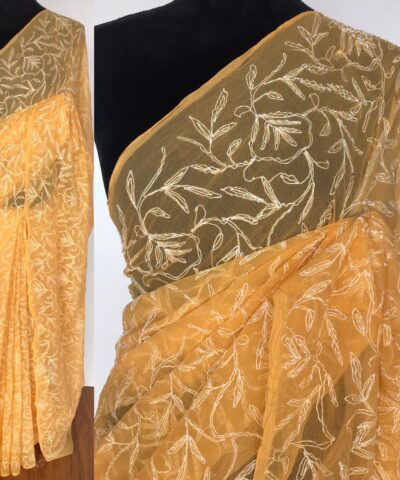 Melon Orange Georgette Saree with Tepchi Weaves