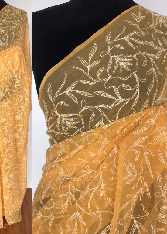Melon Orange Georgette Saree with Tepchi Weaves