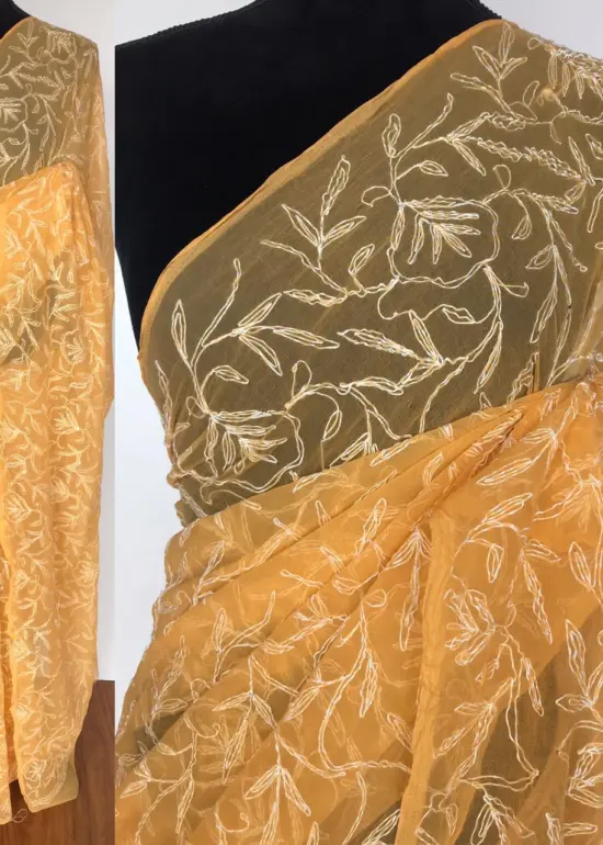 Melon Orange Georgette Saree with Tepchi Weaves