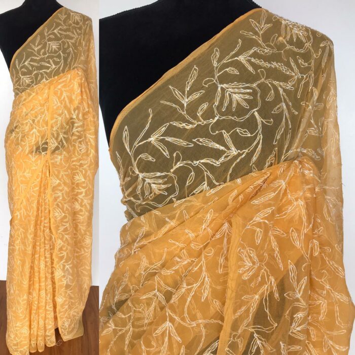 Melon Orange Georgette Saree with Tepchi Weaves