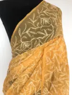 Melon Orange Georgette Saree with Tepchi Weaves - Image 4