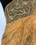 Melon Orange Georgette Saree with Tepchi Weaves - Image 5