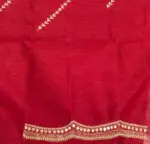 Dark Red Hand Embroidered Organza Silk Saree - Image 7