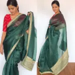 Amber Green Hand Embroidered Organza Silk Saree - Image 5