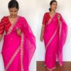 Rani Pink Organza Silk Saree highlighted with beautiful Gota, Mirror work, Cut Dana embroidery