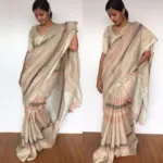 Beige Multicolor Linen Saree - Image 3