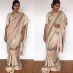Beige Multicolor Linen Saree - Image 4