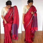 Maroon Linen Saree - Image 5