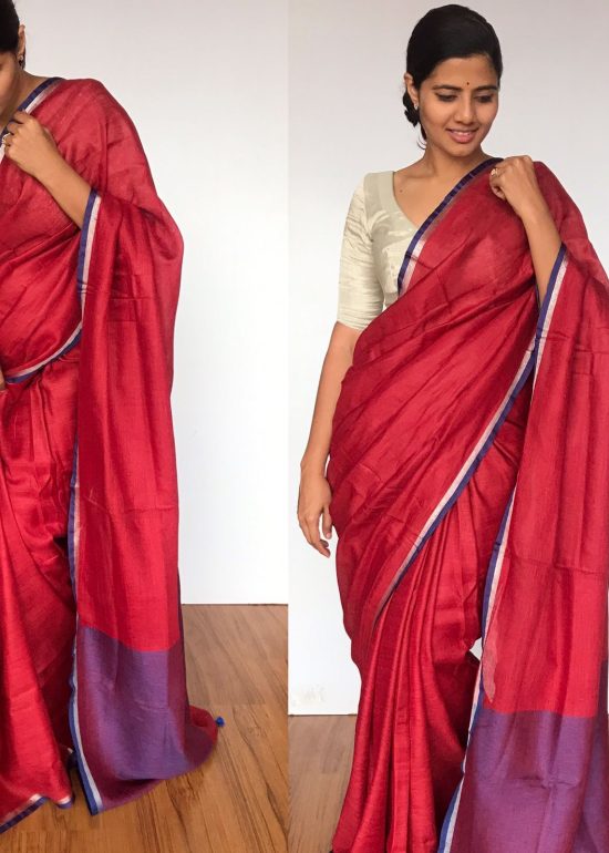 Maroon Linen Saree