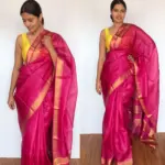 Hot Pink Pure Kota Tussar Silk Saree - Image 2