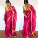 Hot Pink Pure Kota Tussar Silk Saree - Image 3