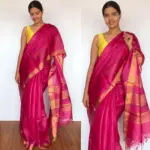 Hot Pink Pure Kota Tussar Silk Saree - Image 4