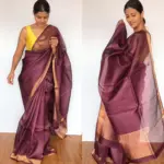 Burgundy Pure Kota Tussar Silk Saree - Image 3