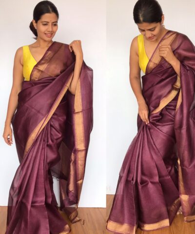 Burgundy Pure Kota Tussar Silk Saree