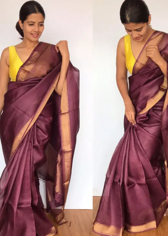 Burgundy Pure Kota Tussar Silk Saree
