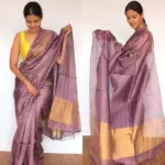 Lilac Pure Tussar Silk Saree with Tissue Silk Zari Weaves - Image 4
