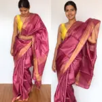 Onion Pink Pure Tussar Silk Saree - Image 4