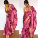 Onion Pink Pure Tussar Silk Saree - Image 6