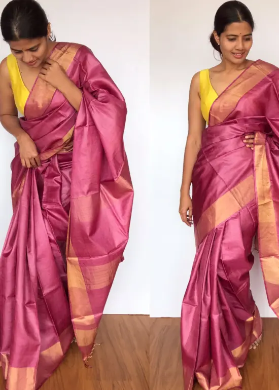 Pure Onion Pink Tussar Silk Saree