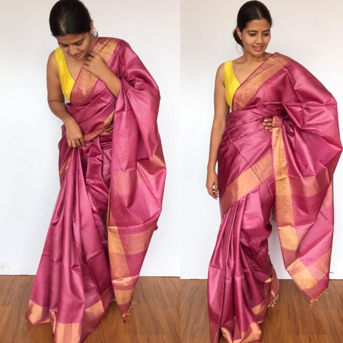 Pure Onion Pink Tussar Silk Saree