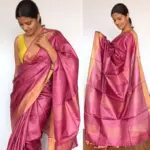 Onion Pink Pure Tussar Silk Saree - Image 7