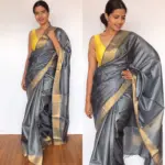 Grey Pure Tussar Silk Saree - Image 2