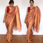 Red Pure Tussar Silk Saree with Tissue Silk Zari Weaves - Image 2