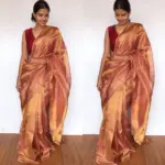 Red Pure Tussar Silk Saree with Tissue Silk Zari Weaves - Image 3