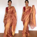 Red Pure Tussar Silk Saree with Tissue Silk Zari Weaves - Image 7