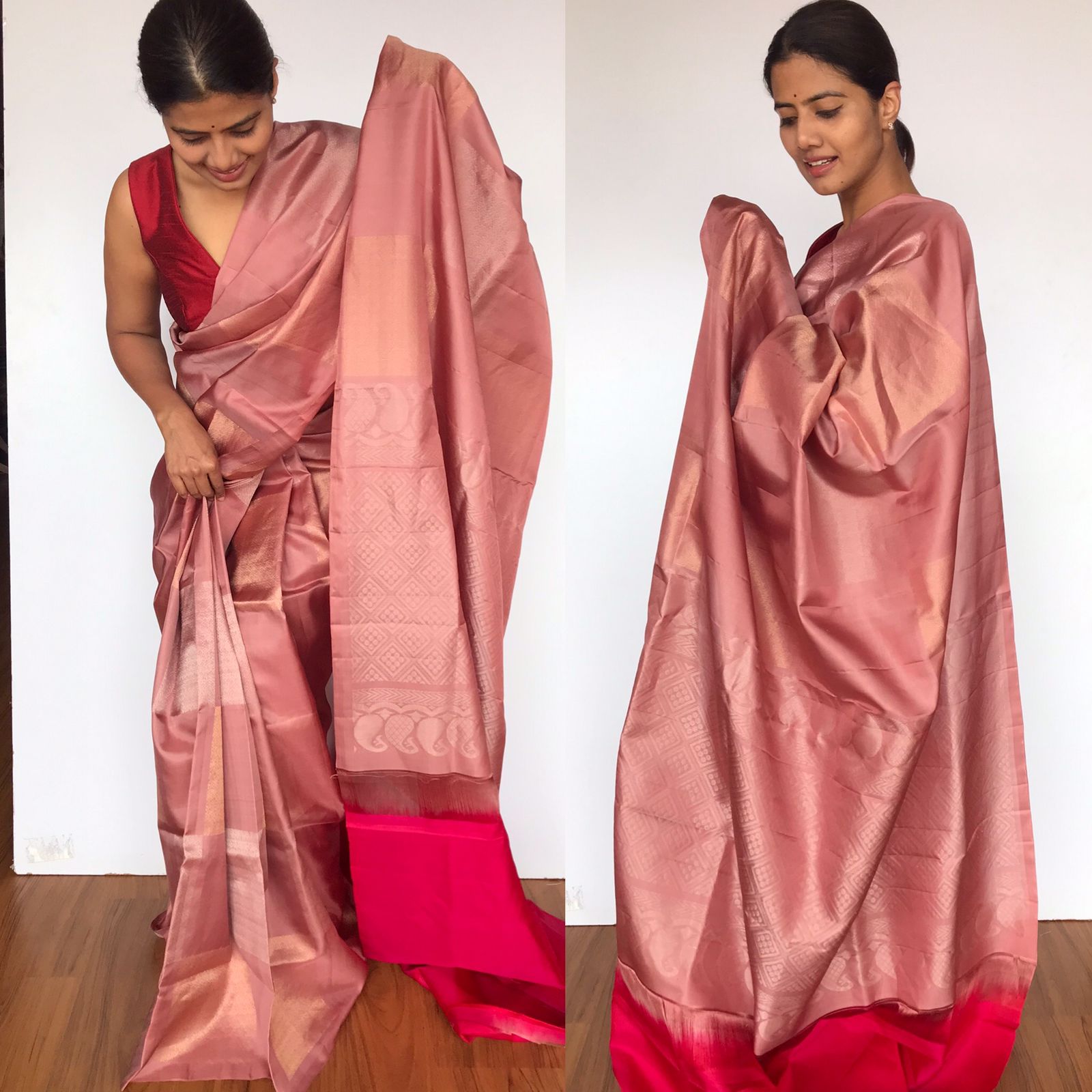 Blush pink kanjivaram pure silk saree online