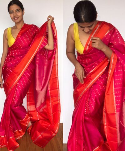 Pink Kanjivaram Silk Saree with Handwoven Zari Buttas