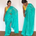 Turquoise Georgette Saree adorned with Mirror Work and highlighted with Gota Work Border - Image 2