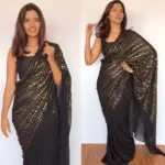 Black Georgette Saree Embroidered with Beautiful Sequins - Image 3