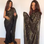 Black Georgette Saree Embroidered with Beautiful Sequins - Image 4