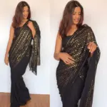 Black Georgette Saree Embroidered with Beautiful Sequins - Image 5