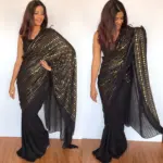 Black Georgette Saree Embroidered with Beautiful Sequins - Image 6