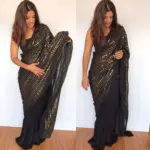 Black Georgette Saree Embroidered with Beautiful Sequins - Image 7