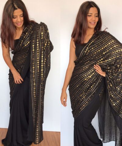 Black Georgette Saree Embroidered with Beautiful Sequins