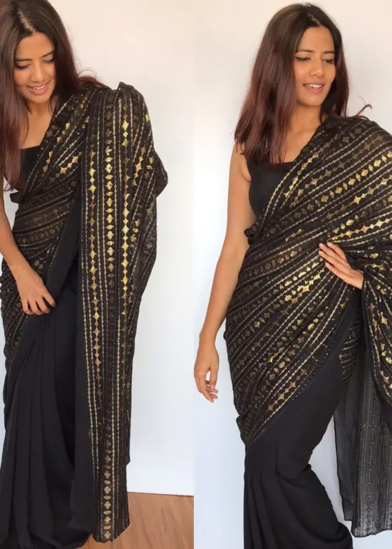 Black Georgette Saree Embroidered with Beautiful Sequins