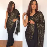 Black Georgette Saree Embroidered with Beautiful Sequins - Image 8