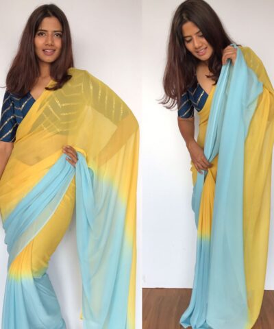 Yellow Dual Shaded Georgette Saree