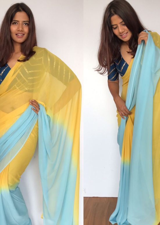 Yellow Dual Shaded Georgette Saree